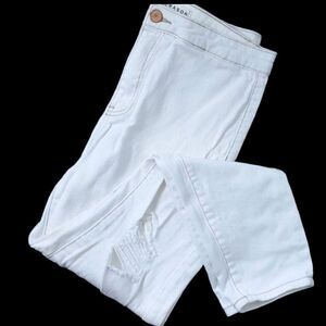 Ashley Mason Distressed Cream Stretch High Rise Skinny Jeans size 13